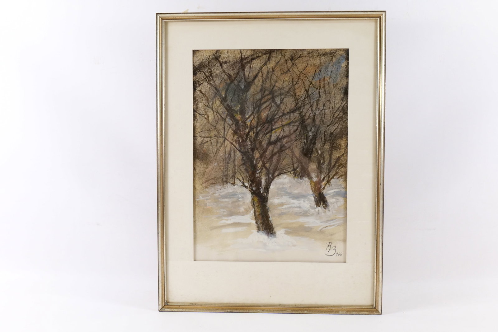 Vintage Mid Century Original Mixed Media Painting: Vintage Mid Century Original Mixed Media Painting - Landscape with Trees. Signed BB 1966 lower right. Framed and Matted. Measures 28.25" tall x 21.25" wide. All invoices must be paid within 24 hours o