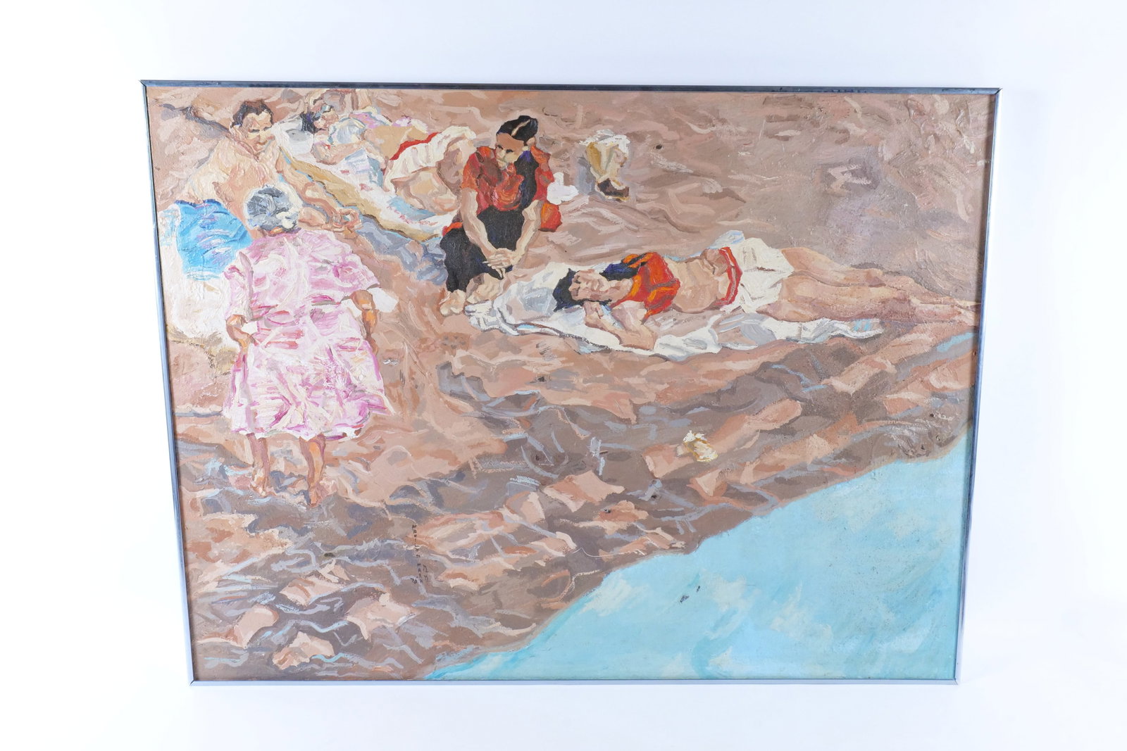 Original Acrylic Mixed Media on Canvas by Marilyn Mark: Original Acrylic Mixed Media on Canvas by Marilyn Mark (1930-2009). Entitled "90 Degree Indian Summer". Textured with Nature Substances. Artist Signed on Canvas and on the back. Dated 1970. Some inden