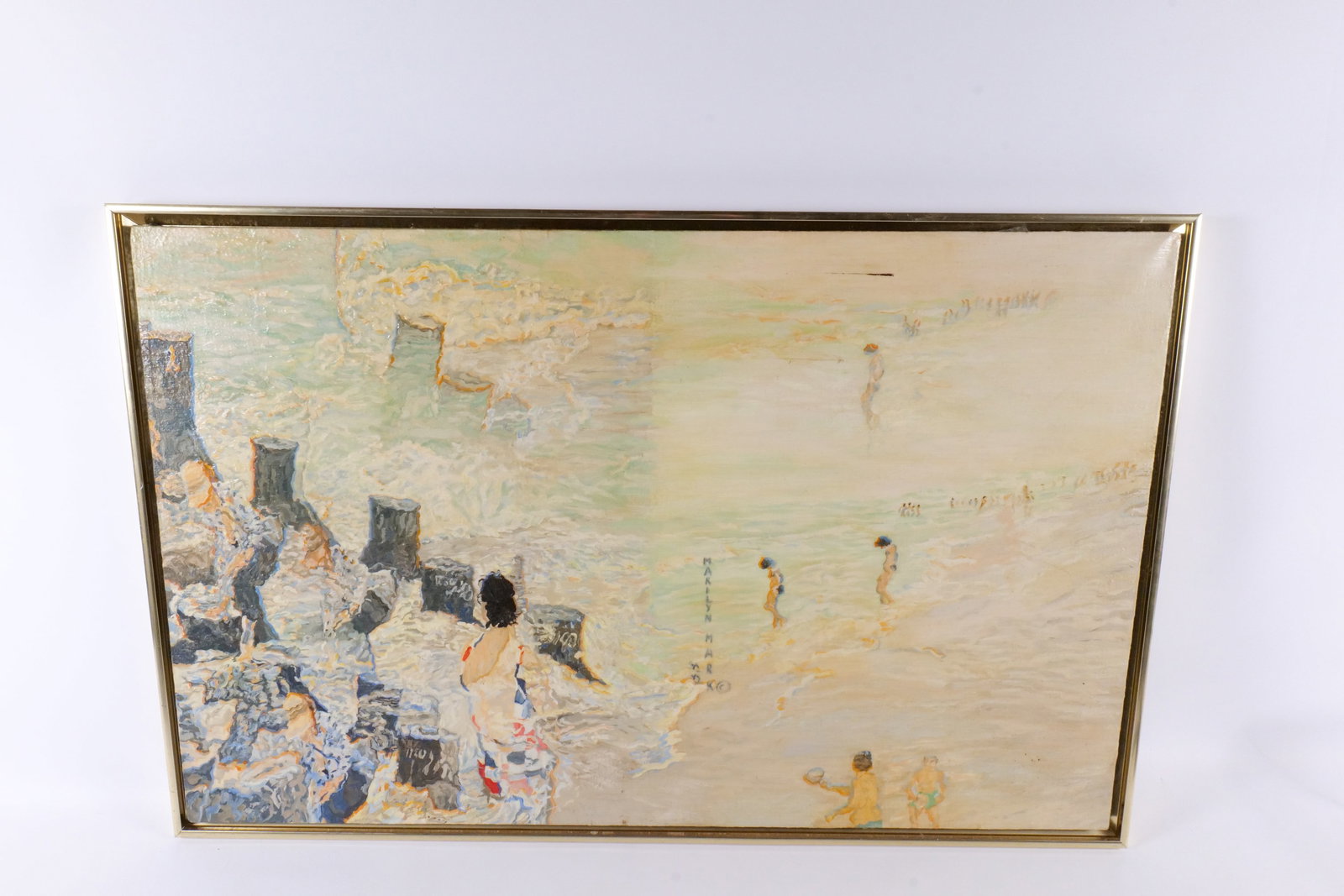 Original Acrylic Mixed Media on Canvas by Marilyn Mark: Original Acrylic Mixed Media on Canvas by Marilyn Mark (1930-2009). Entitled "Fantasy of Mist, Spirit and Form". Artist Signed on Canvas and signed with paper label on the back. Dated 1978. Measures 2