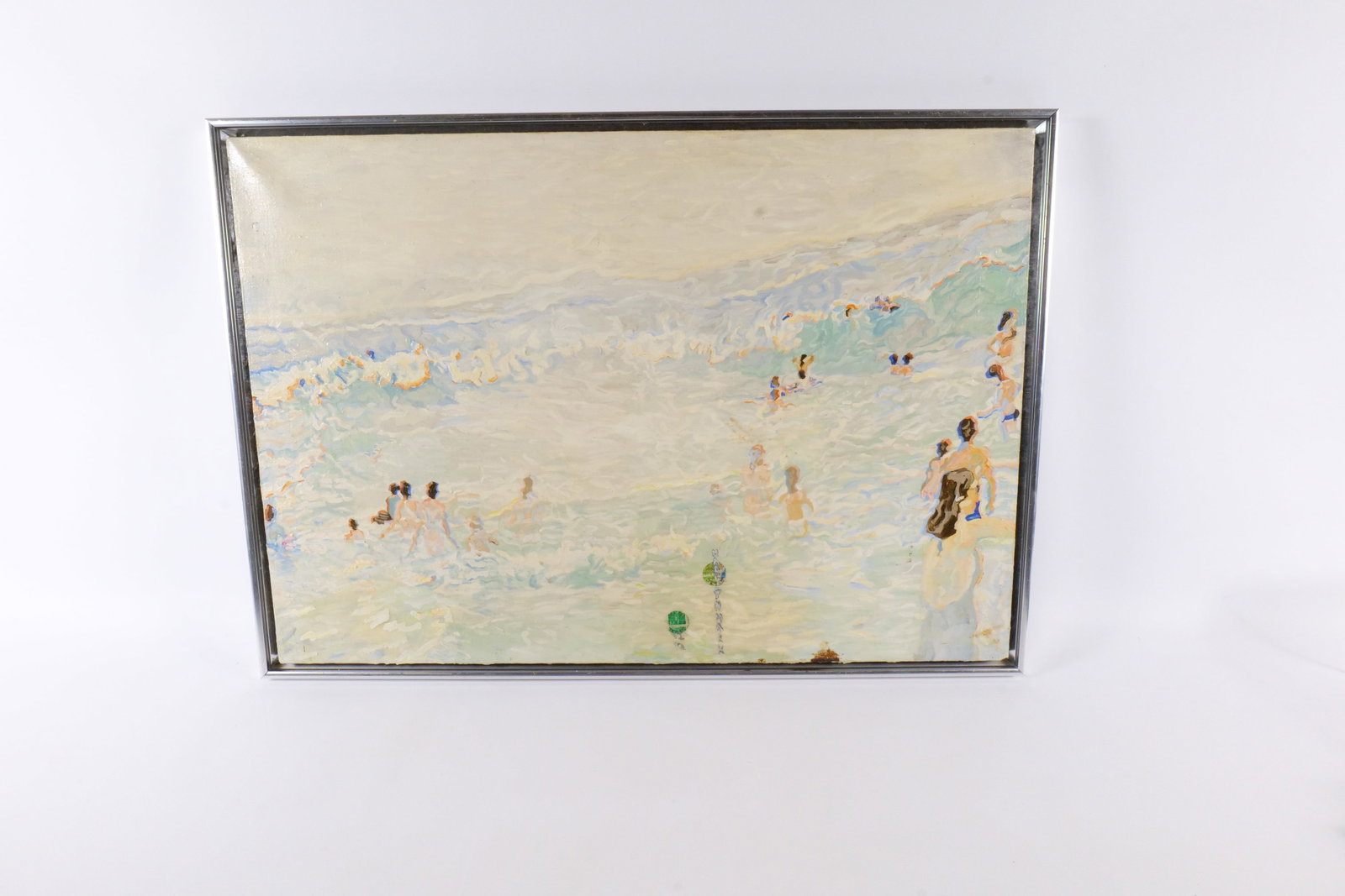 Original Acrylic Mixed Media on Canvas by Marilyn Mark: Original Acrylic Media on Canvas by Marilyn Mark (1930-2009). Entitled "To Wander in It's Deepest Death" (Japan Tidle Wave - 1978). Artist Signed on Canvas and signed with paper label on the back. Dat