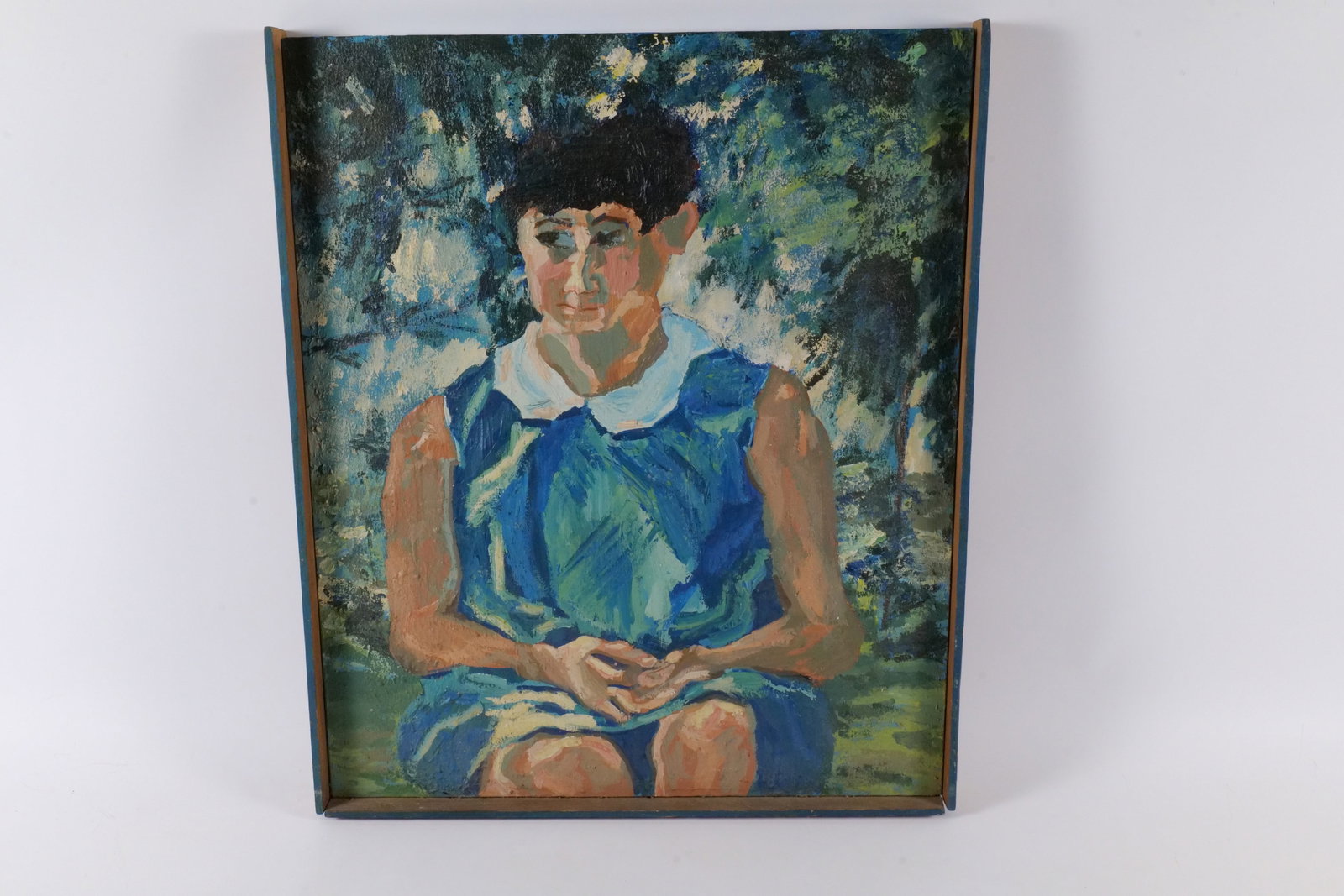 Original Acrylic on Canvas by Marilyn Mark: Original Acrylic on Canvas by Marilyn Mark (1930-2009). Entitled "On A Hot Summer Day - Part I". Textured with Nature's Substance. Signed on Back. Dated 1970. Frame AS-Found - Missing Top. Measures 25