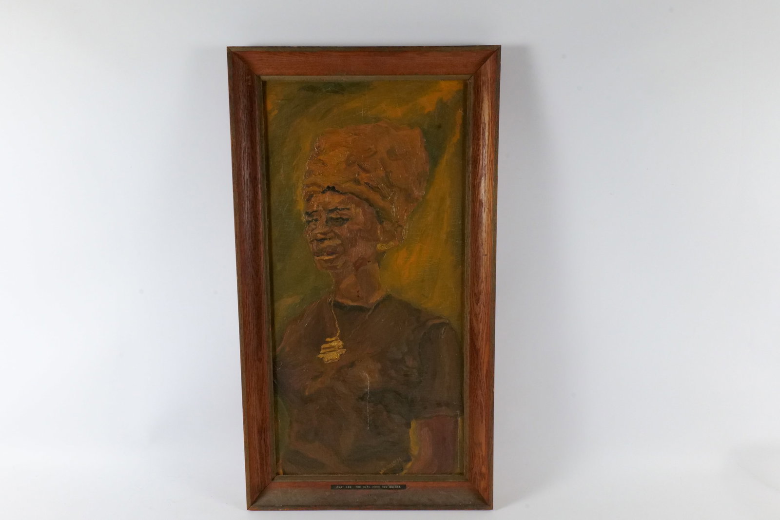 Original Acrylic on Canvas by Marilyn Mark: Original Acrylic on Board by Marilyn Mark (1930-2009). Entitled "Eva Lee The Girl from New Guinea". Signed on Back. Measures 33.75" tall x 18.5" wide. All invoices must be paid within 24 hours of the 