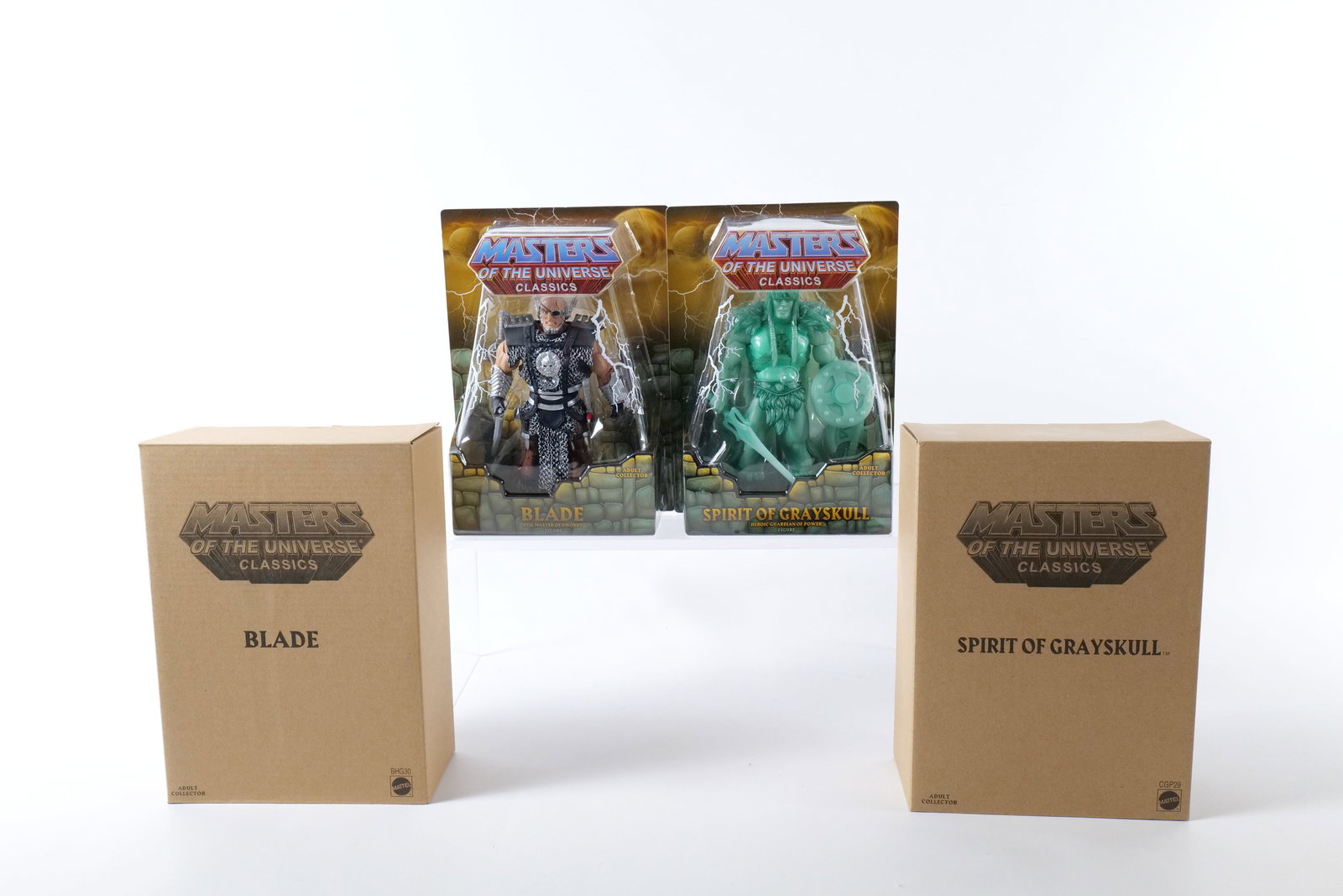 Lot of 2 Masters of the Universe Classics Action Figures: Lot of 2 Masters of the Universe Classics Action Figures. MOTU. Including Blade and Spirit of Grayskull. Both New in Package - Both come with the brown outer boxes. Made by Mattel - 2013/2014. All inv
