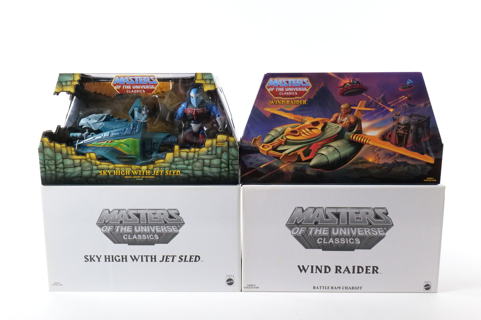 Lot of 2 Masters of the Universe Figures and Vehicles: Lot of 2 Masters of the Universe Figures and Vehicles - MOTU. Including Wind Raider - Battle Ram Chariot and Sky High with Jet Sled. Mattel Matty Collector - 2011/2013. Both new in package with outer 