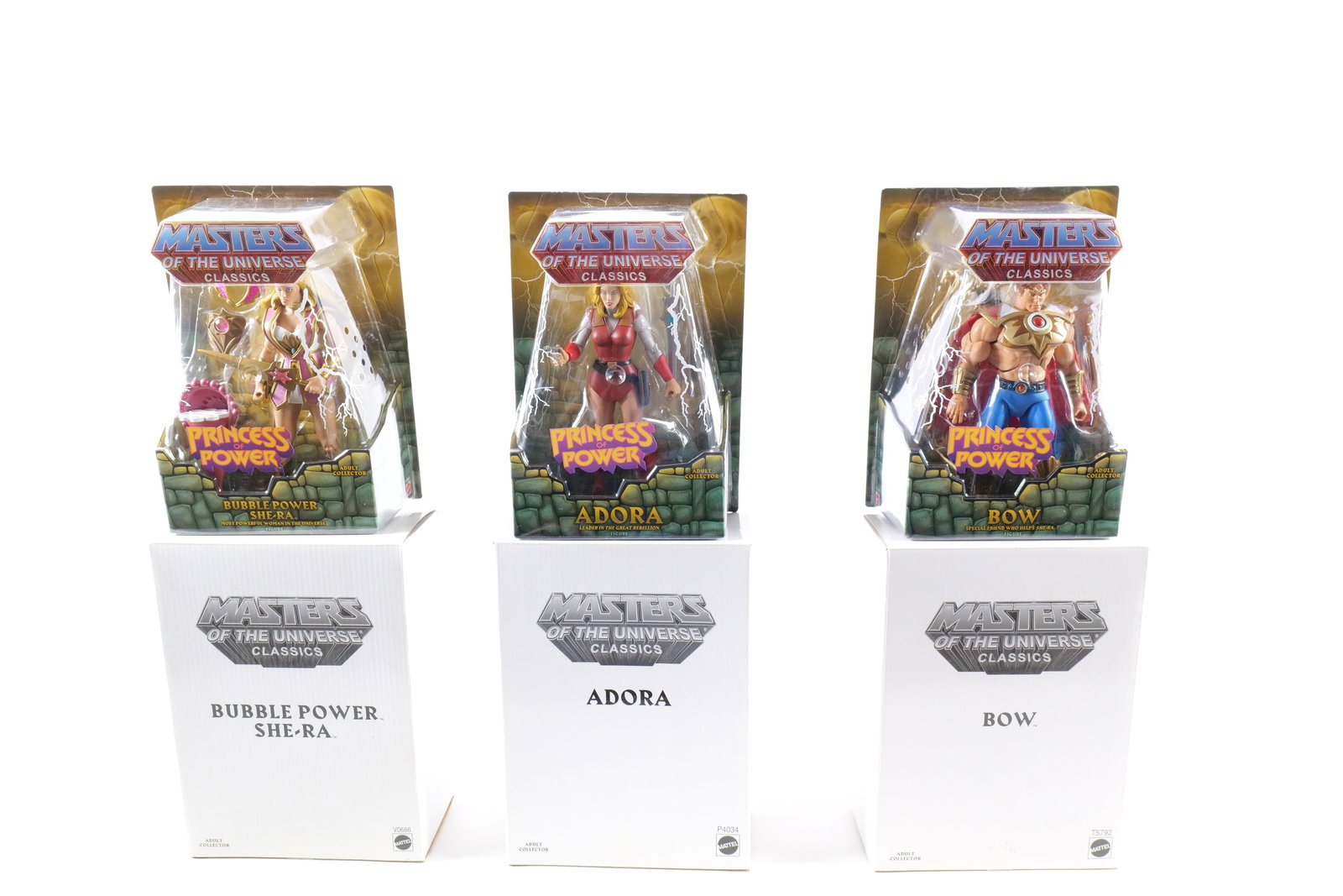 Lot of 3 Masters of the Universe Princess of Power Action Figures: Lot of 3 Masters of the Universe Princess of Power Action Figures - MOTU. Including Adora, Bow, and Bubble Power She-Ra. Mattel - Matty Collector 2009/2010/2011. All sealed in package and comes with t