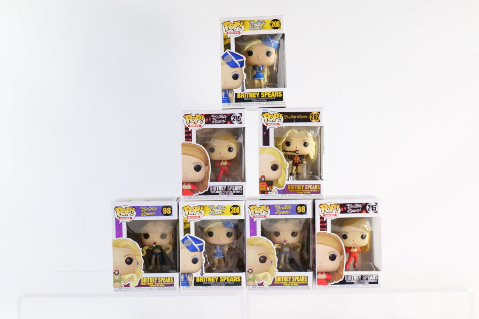 Lot of Funko Brittney Spears Pops: Lot of Funko Brittney Spears Pops. Including 2 x #98, 2 x #208, 2 x #215, and #262. All come in boxes. All invoices must be paid within 24 hours of the sale. We offer multiple shipping options, please