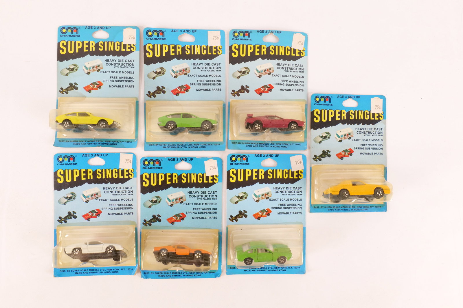 Lot of 7 Charmerz Super Singles Cars: Lot of 7 Charmerz Super Singles Cars. All sealed on card. Cards have wear. All invoices must be paid within 24 hours of the sale. We offer multiple shipping options, please read the shipping terms to 