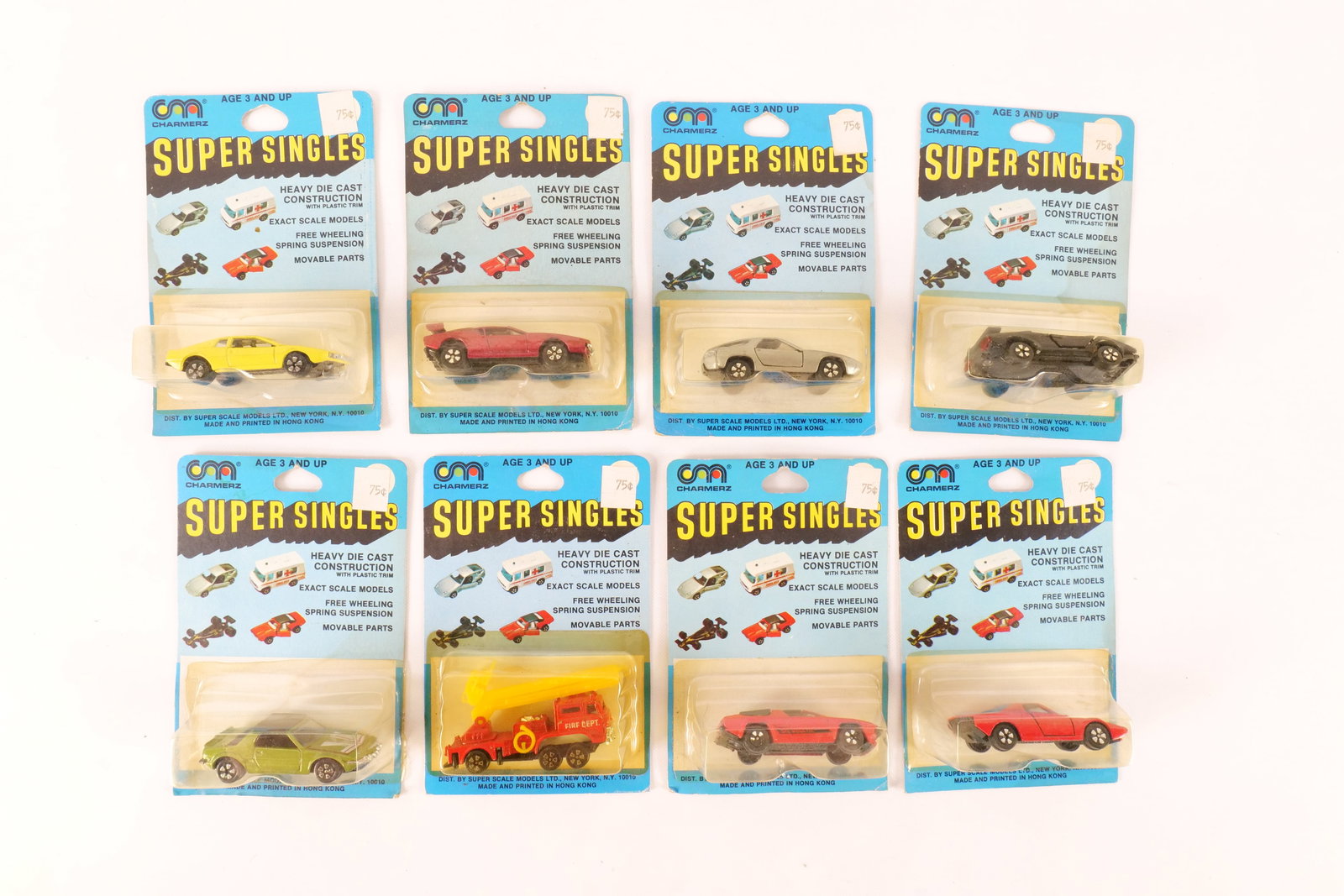 Lot of 8 Charmerz Super Singles Cars: Lot of 8 Charmerz Super Singles Cars. All sealed on card. Cards have wear. All invoices must be paid within 24 hours of the sale. We offer multiple shipping options, please read the shipping terms to 