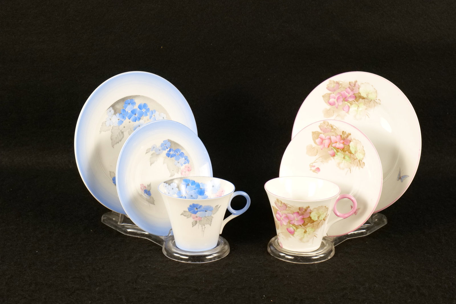 Lot of 2 Vintage Shelley Regent Pattern Tea Trios: Lot of 2 Vintage Shelley Regent Pattern Tea Trios. Including Phlox - Pink and Blue #12189 and Violets and Butterflies #2223. Circa 1930's-50's. This Shelley Collection came from the Judy and Jerry Sil