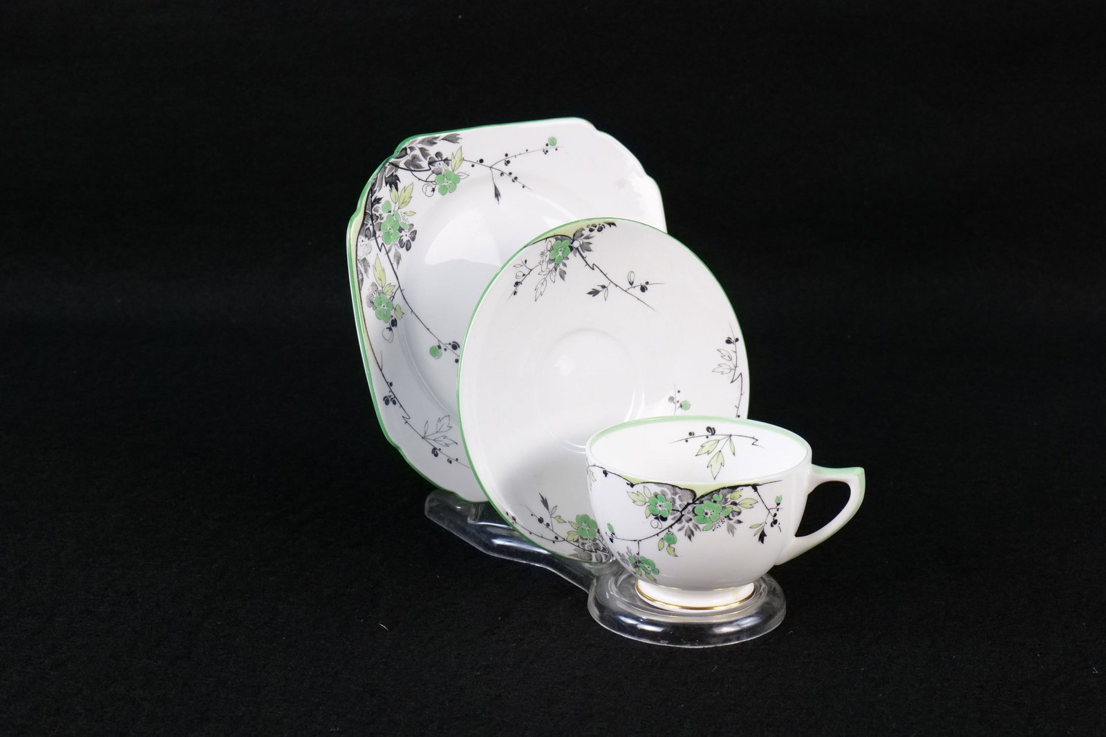 Shelley Blossoms and Branches Tea Trio: Shelley Blossoms and Branches Tea Trio - Devon Shaped. Pattern #064. Circa 1940's. This Shelley Collection came from the Judy and Jerry Silverman Collection. Most of the collection was photographed an