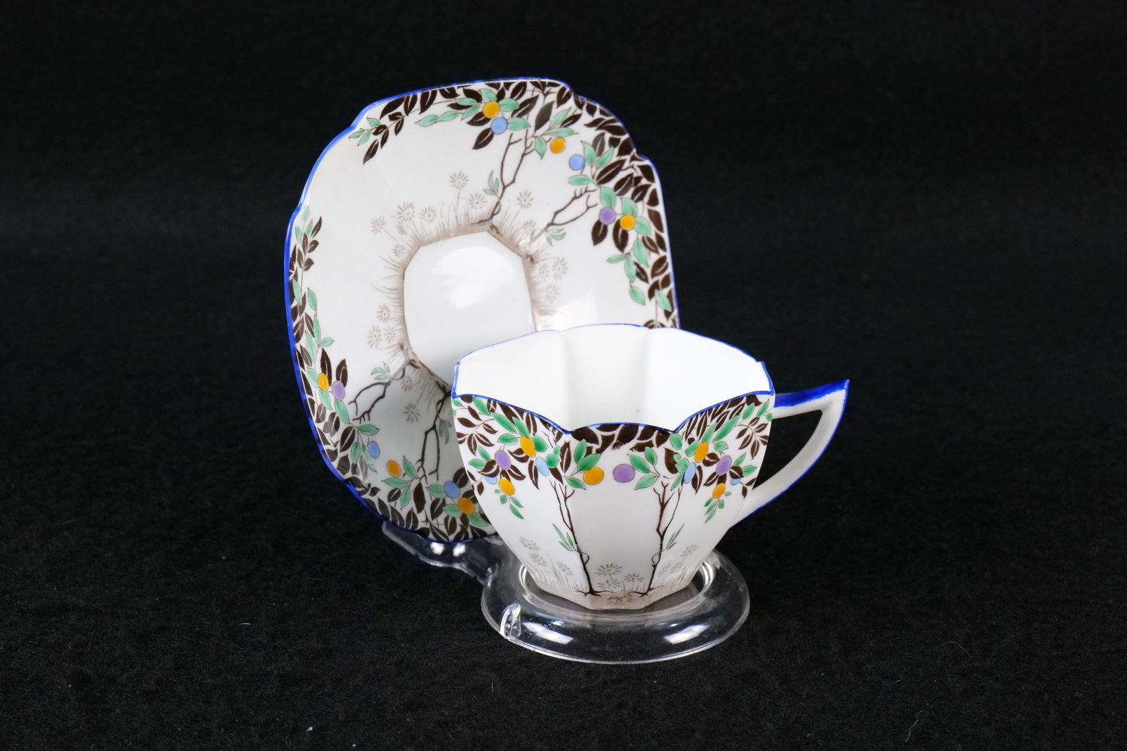 Shelley Queen Anne "Black Trees" Tea Cup and Saucer: Shelley Queen Anne "Black Trees" Tea Cup and Saucer. Pattern #11679. Circa 1930's. This cup was featured on the cover of the book. This Shelley Collection came from the Judy and Jerry Silverman Collec