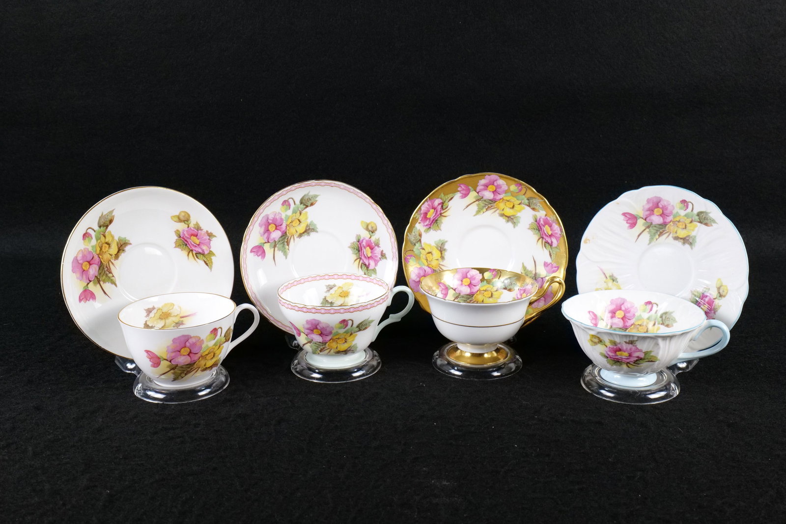 Lot of 4 Shelley Begonia Floral Teacup and Saucers (1 of 20)