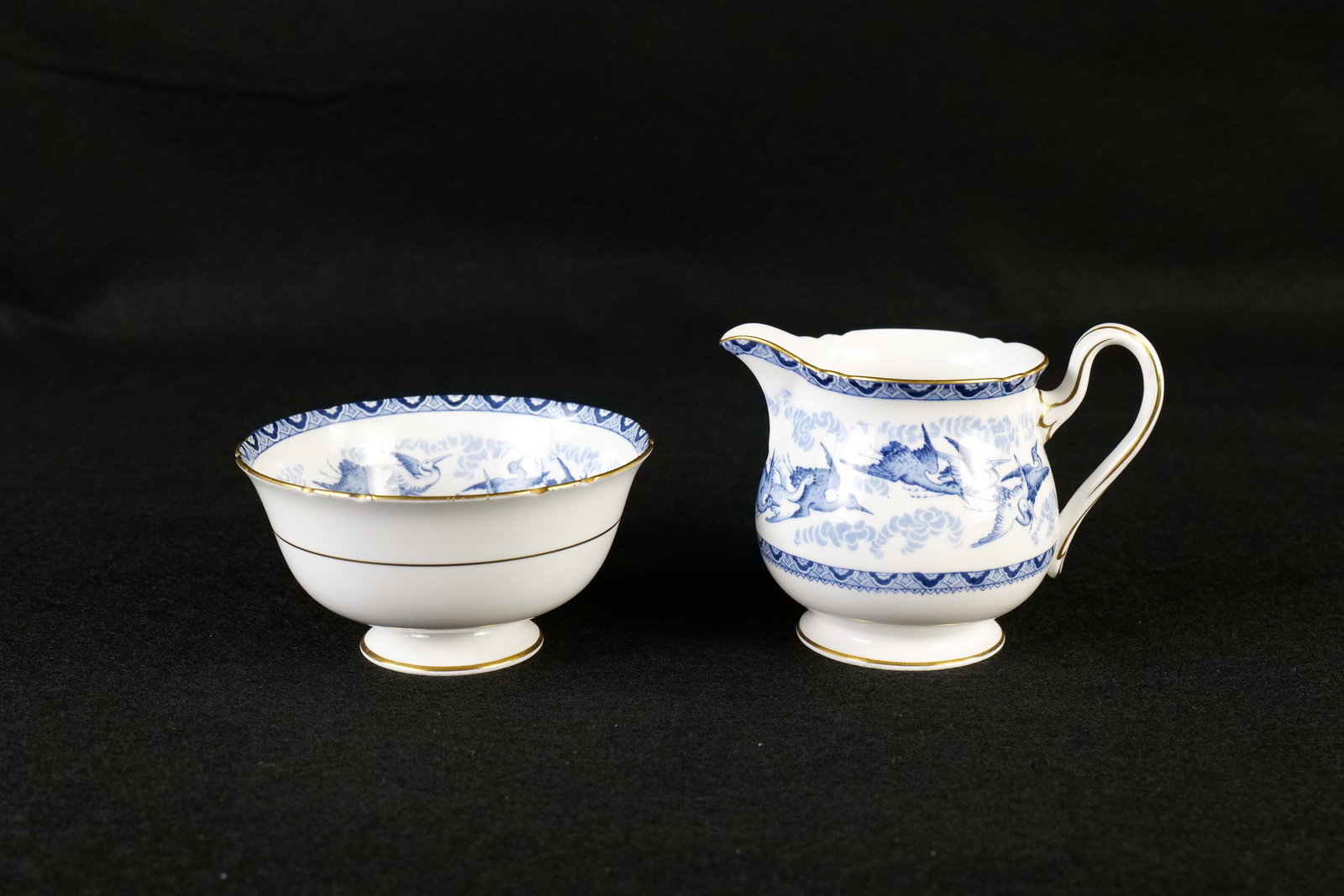 Shelley "Blue Heron" Creamer and Sugar: Shelley "Blue Heron" Creamer and Sugar. Pattern #12782. The book states this as "Storks". Creamer measures 4" tall. This Shelley Collection came from the Judy and Jerry Silverman Collection. Most of t