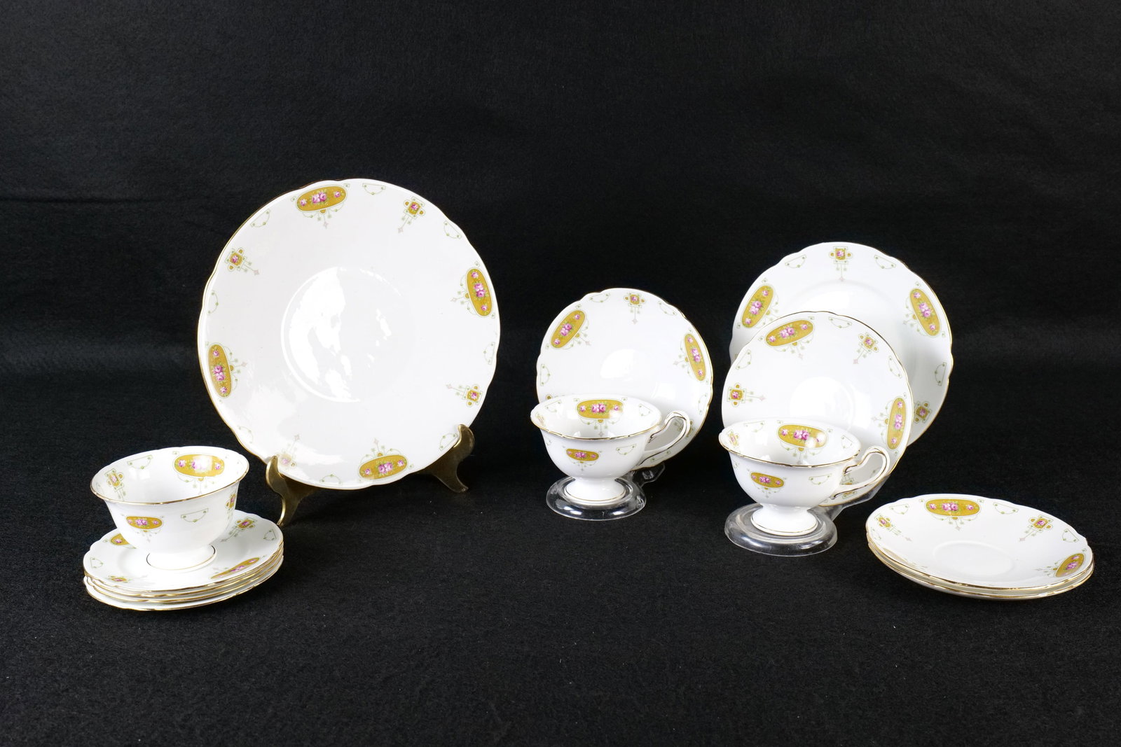 Lot of Shelley Pink Roses on Gold Medallion Bone China Pieces (1 of 13)