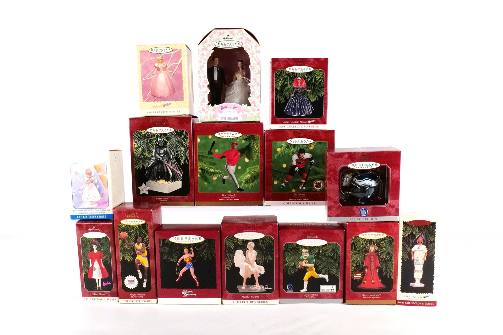 Lot of 15 Hallmark Ornaments: Lot of 15 Hallmark Ornaments. Including Barbie, Wonder Woman, Star Wars, Sports, and More. All invoices must be paid within 24 hours of the sale. We offer multiple shipping options, please read the sh