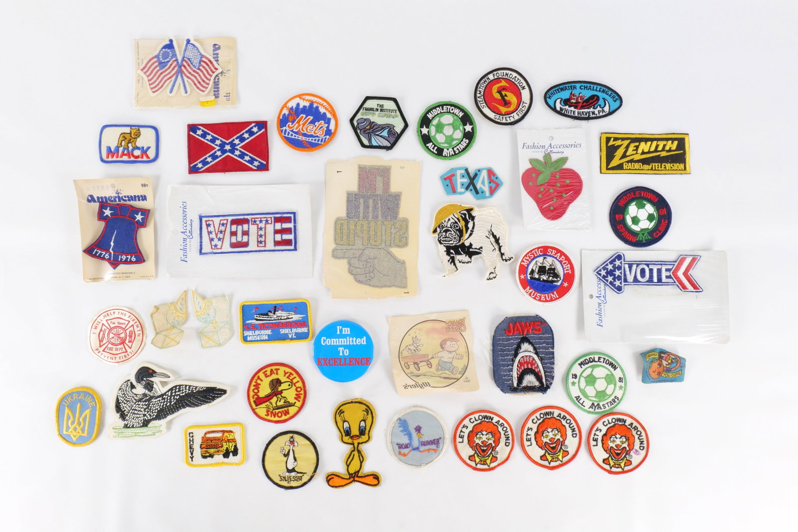 Lot of Vintage Patches: Lot of Vintage Patches. Including Bicentennial, Jaws, Chevy, Mets, Ronald McDonald, and More. All invoices must be paid within 24 hours of the sale. We offer multiple shipping options, please read the