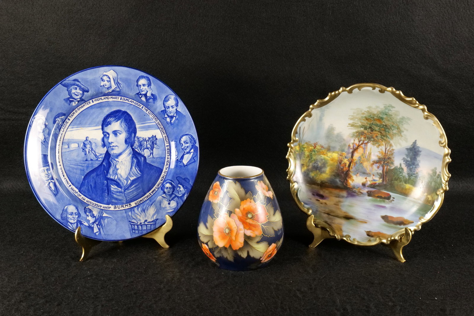 Lot of 3 Pieces of Porcelain: Lot of 3 Pieces of Porcelain. Including Z.S. & Co. Bavaria Floral Vase - Hairline Cracks, LS & S Austria Scenic Plate, and Royal Doulton Portrait Plate. Largest measures 10.5" diameter. All invoices m