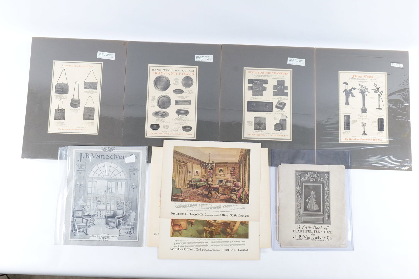 Lot of Furniture and Decorating Advertising: Lot of Furniture and Decorating Advertising. Including Roycroft, JB Van Sciver Co, and William E. Wholey Co. Inc. Roycroft Ads are matted. Largest measures 18" x 14.5". All invoices must be paid withi