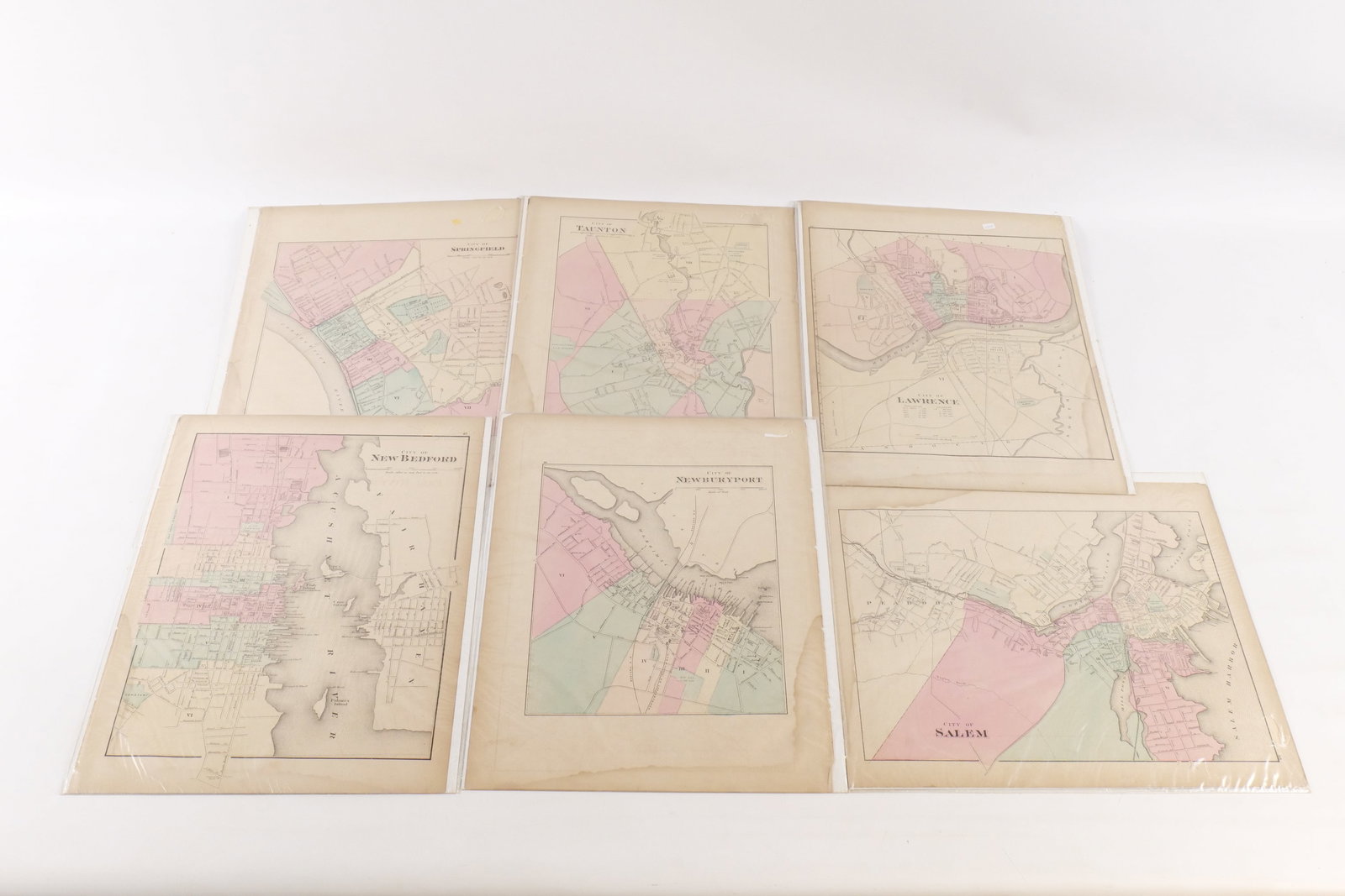 Group of Maps - Walling & Grays: Group of Maps from Walling & Grays Official Topographical Atlas of Massachusetts from Astronomical, Trigonometrical, and Various Local Surveys - 1871. Includes Taunton, Lawrence, Salem, Newburyport, N