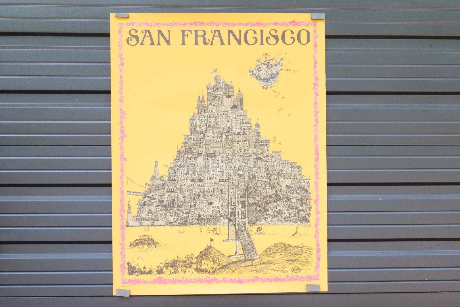 1968 David Schiller Pop Art Topography Map of San Francisco: 1968 David Schiller Pop Art Topography Map Art of San Francisco. On Paper - Not Linen. Rolled. Some loss to right edge. Measures 39" tall x 30" wide. There is an Odor. All invoices must be paid within