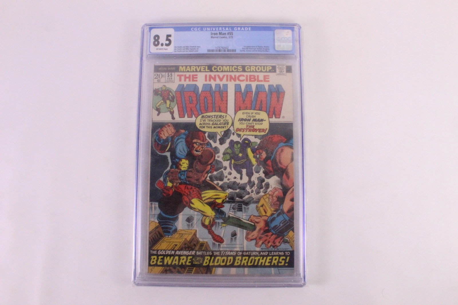 Iron Man #55: Iron Man #55. CGC Grade 8.5. 1st Appearance of Thanos, Mentor, Drax the Destroyer, Starfox, Kronos, and the Blood Brothers. All invoices must be paid within 24 hours of the sale. We offer multiple shi