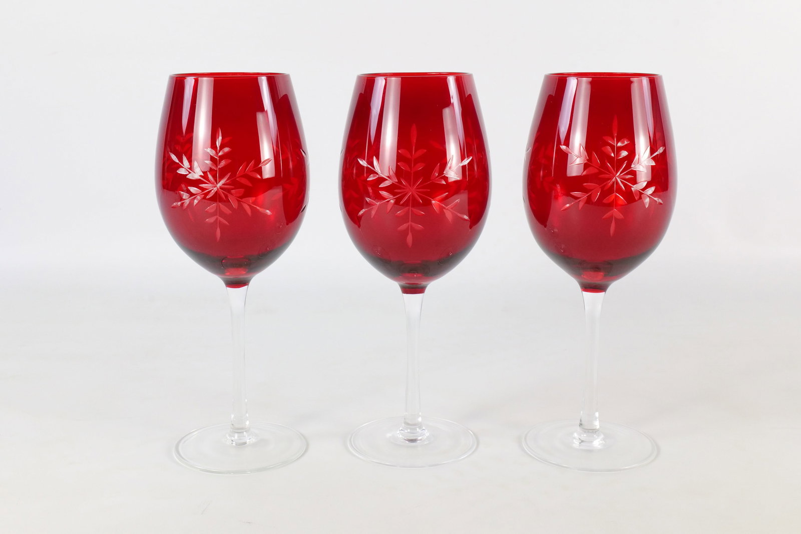 3 Ruby Cut to Clear Glasses