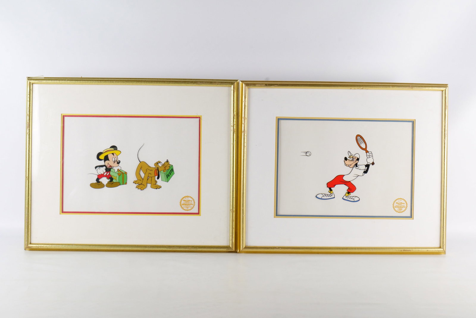 Lot of 2 Walt Disney Limited Edition Serigraph Cels: Lot of 2 Walt Disney Limited Edition Serigraph Cels. Including "Tennis Racket" featuring Goofy and Mr. Mouse Takes a Trip featuring Mickey Mouse and Pluto. Both are limited to 9500 pieces. The Mr. Mou