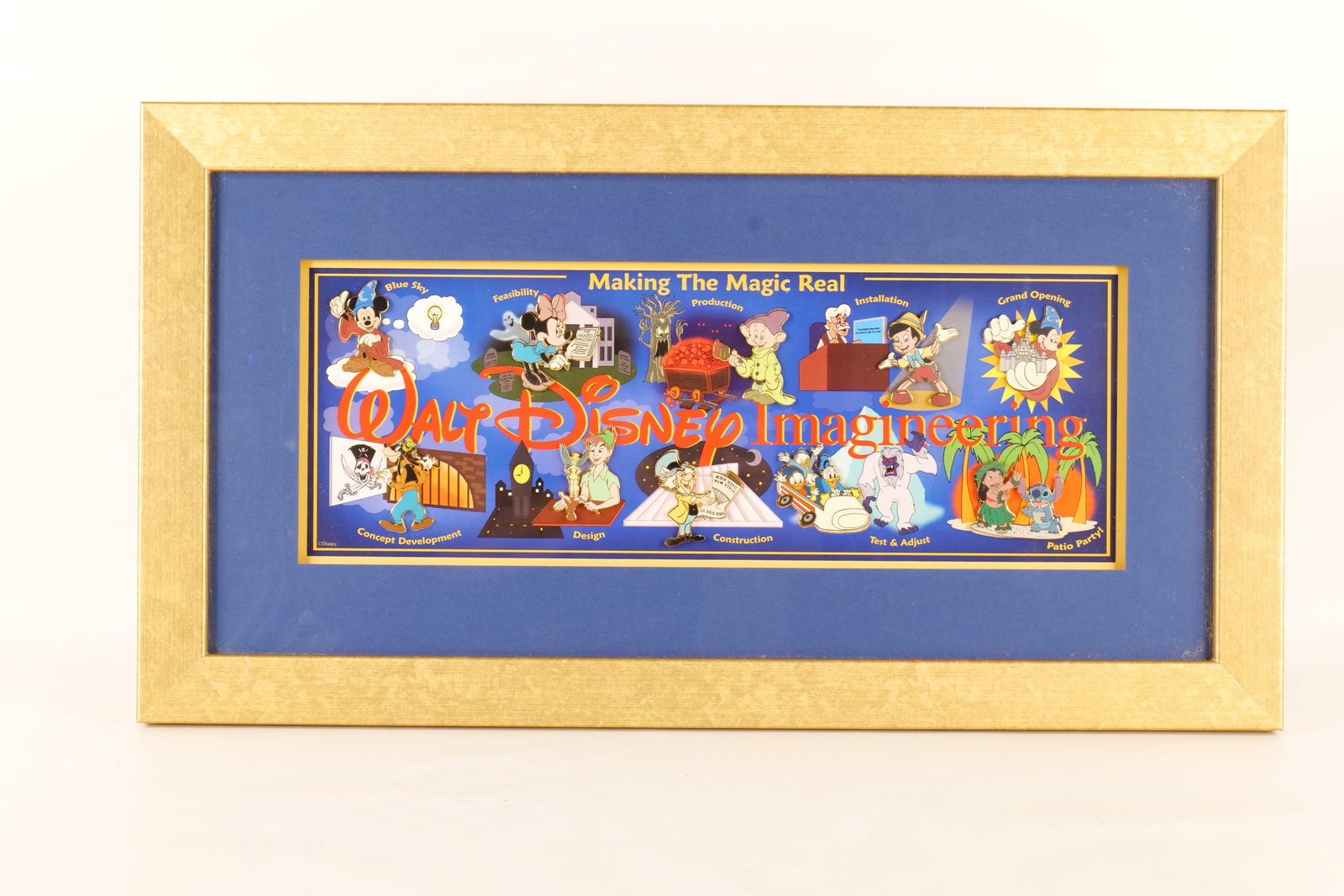 Walt Disney Imagineering "Making the Magic Real" Framed Pin Set: Walt Disney Imagineering "Making the Magic Real" Framed Pin Set. Includes 10 pins. Measures 11 1/4 inches tall x 20 3/4 inches wide. All invoices must be paid within 24 hours of the sale. We offer mul