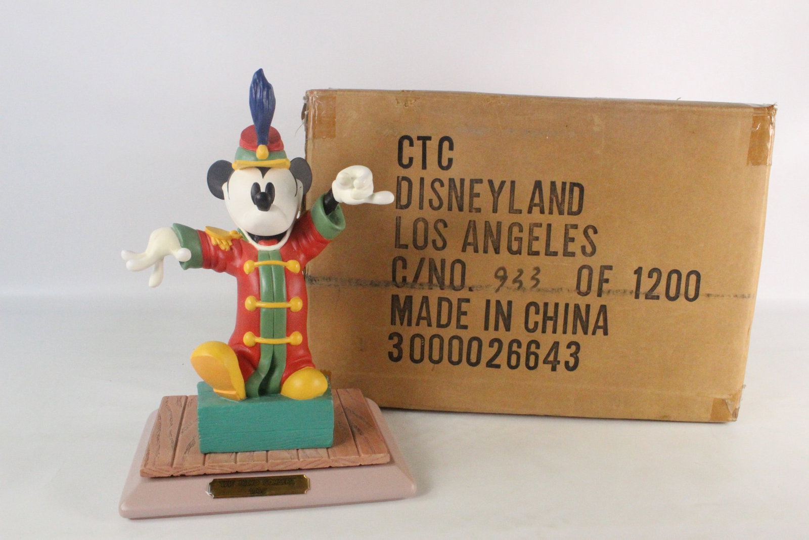 Disneyana 1993 "The Band Concert" Mickey Mouse Statue: 1993 Disneyana Convention "The Band Concert" Mickey Mouse Statue. Limited edition to 1200 pieces. Made of resin. Signed and dated on the back by Marc Delle. The nameplate on the backside of the base h