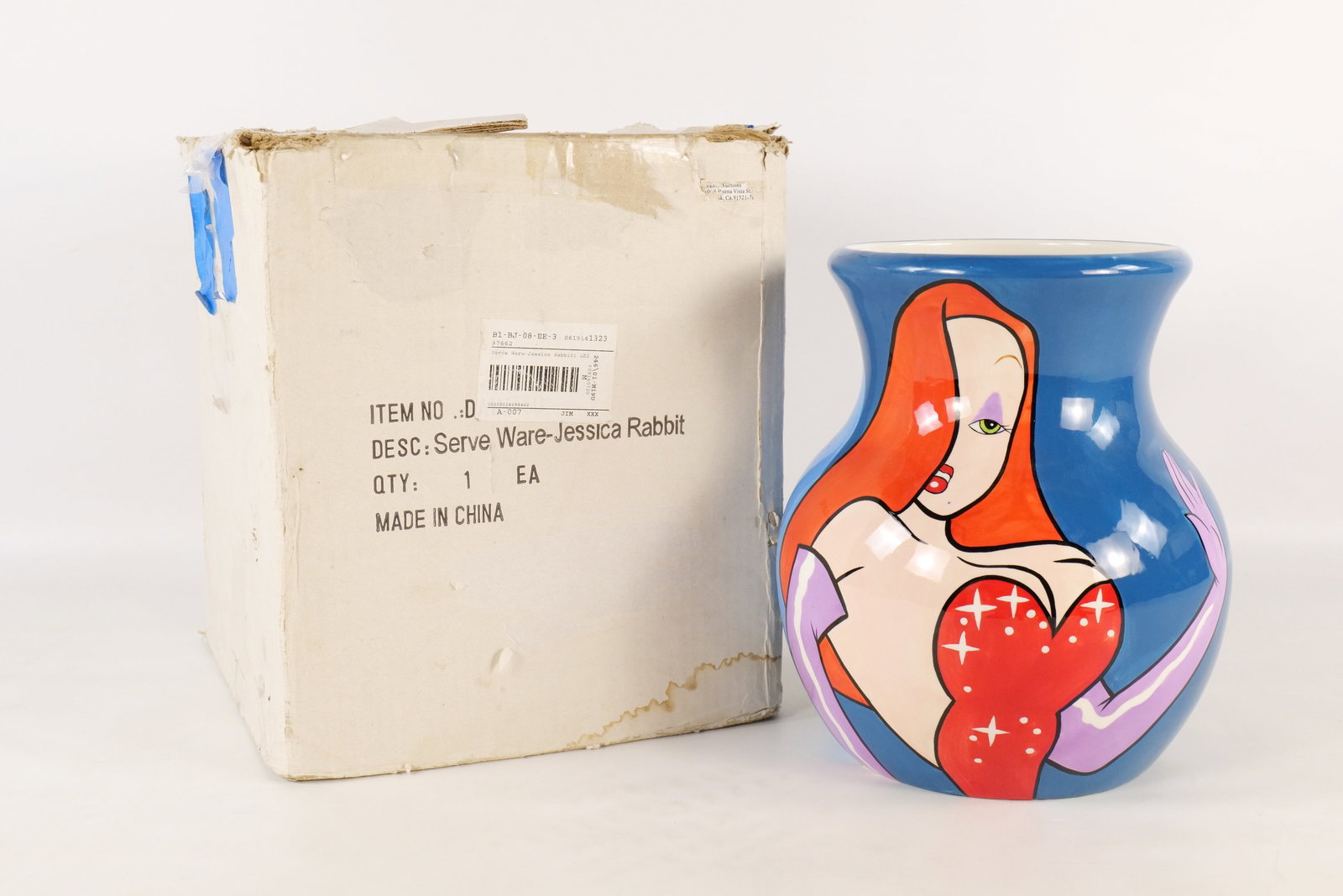 Disney Auctions Jessica Rabbit Limited Edition Vase: Disney Auctions Jessica Rabbit Limited Edition Ceramic Vase. Hand painted. Limited to 250 pieces. Measures 10 1/4 inches tall by 9 inches wide. Comes with box. Box has wear. All invoices must be paid 