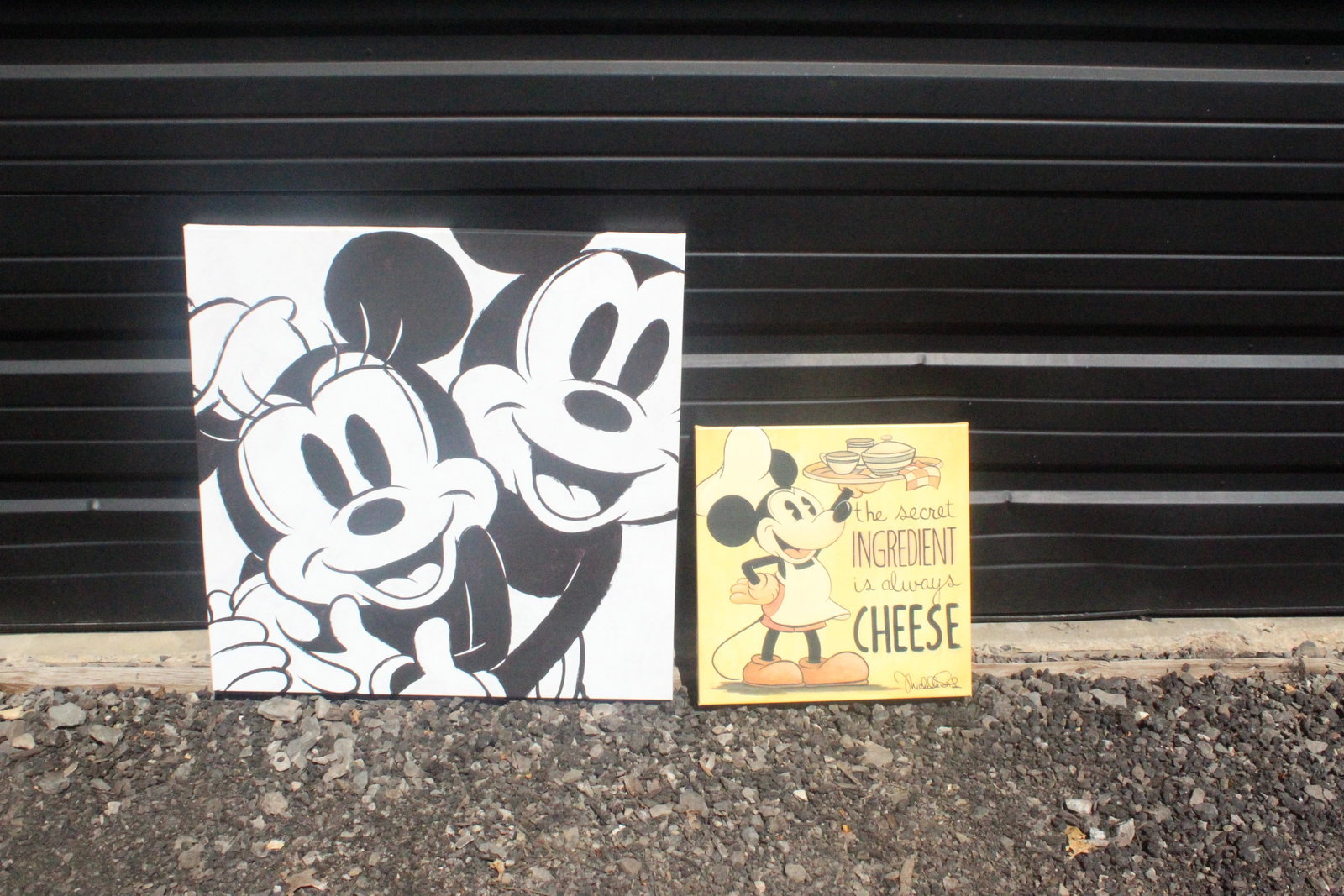 Lot of 2 Disney Canvas Art Prints: Lot of 2 Disney Canvas Art Prints. Including "The Secret Ingredient" by Michelle St Laurent measuring 14 inches by 14 inches - Limited to 1500 pieces and Black and White Mickey and Minnie Mouse print 