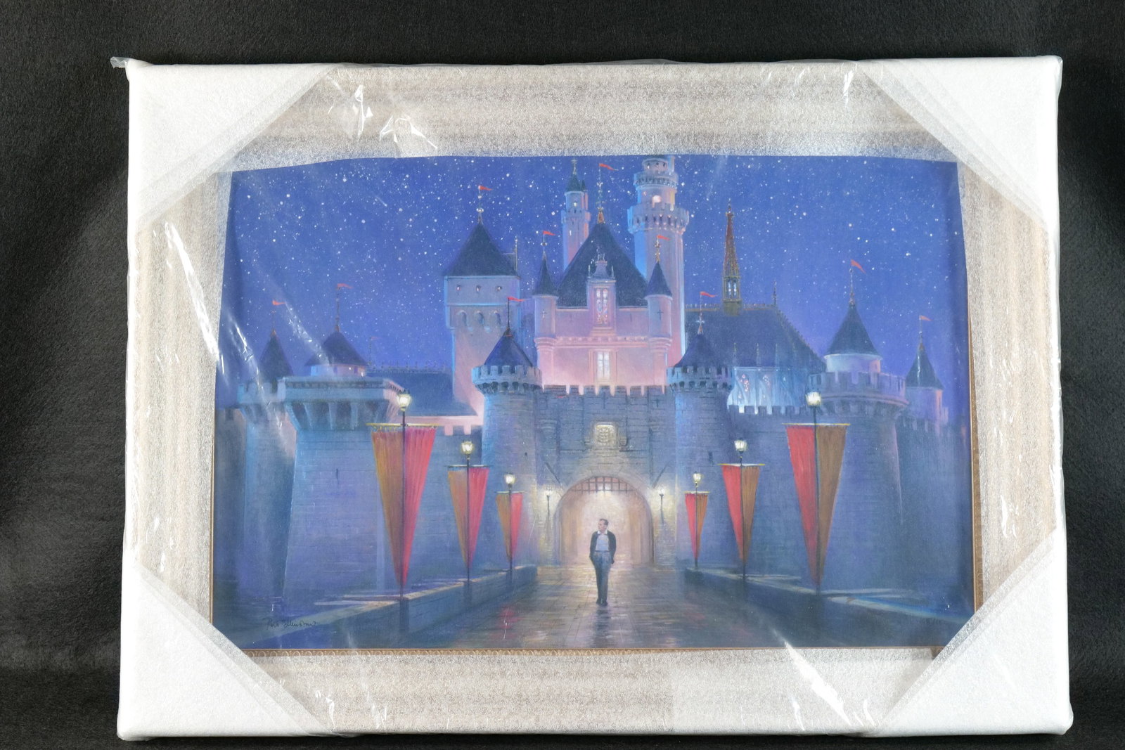 Walt's Magic Moment Framed Giclee by Peter Ellenshaw: "Walt's Magic Moment" Framed Giclee by Peter Ellenshaw. Depicting Sleeping Beauty Castle with Walt Disney in the Front. This was done to celebrate Walt Disney's 100th Birthday. Dated 2001. Limited #10