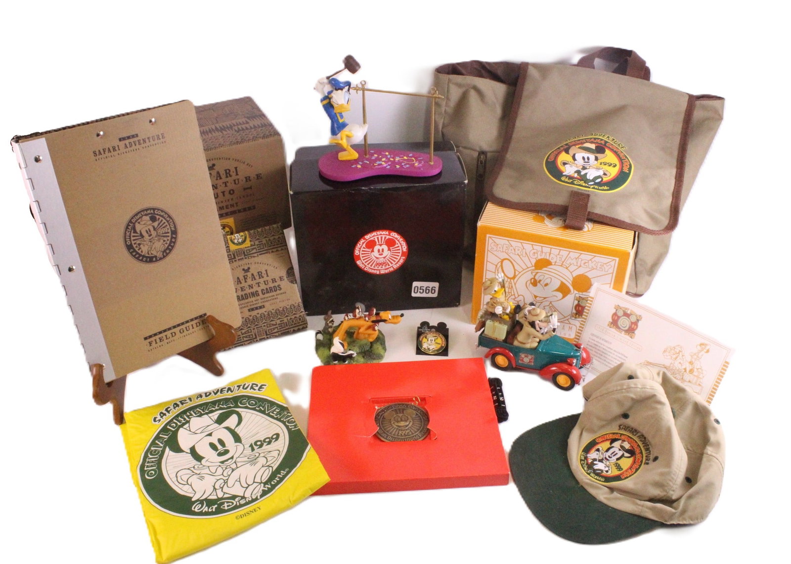 Lot of Disneyana Convention Collectibles: Lot of Disneyana Convention Collectibles. Including 1938 Bantam Limited Edition Safari Mickey Donald and Goofy Car - Convention 1999, 1995 Donald Duck with Gong, and Safari Adventure Safari Adventure 