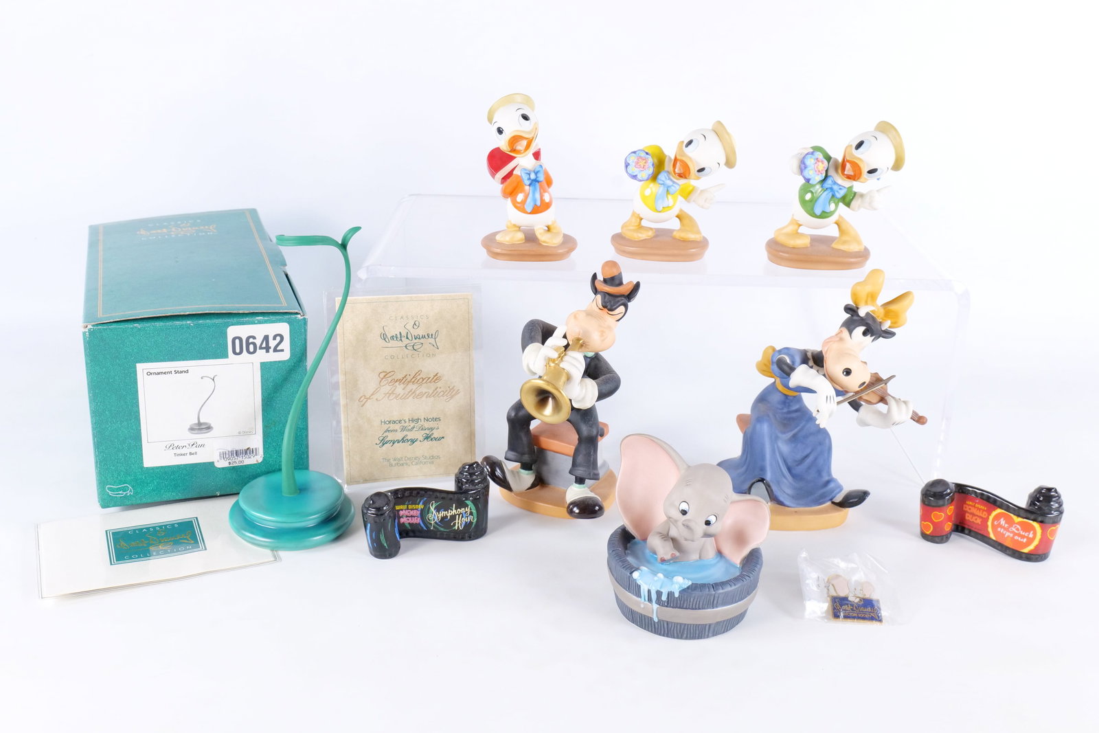 Lot of WDCC Figurines: Lot of WDCC Figurines. Including Simply Adorable - Dumbo with Pin, Horace's High Notes - Symphony Hour with COA, Clarabelle's Crescendo, Huey, Dewey, and Louie - I got something for ya and 2 x Tag Alo
