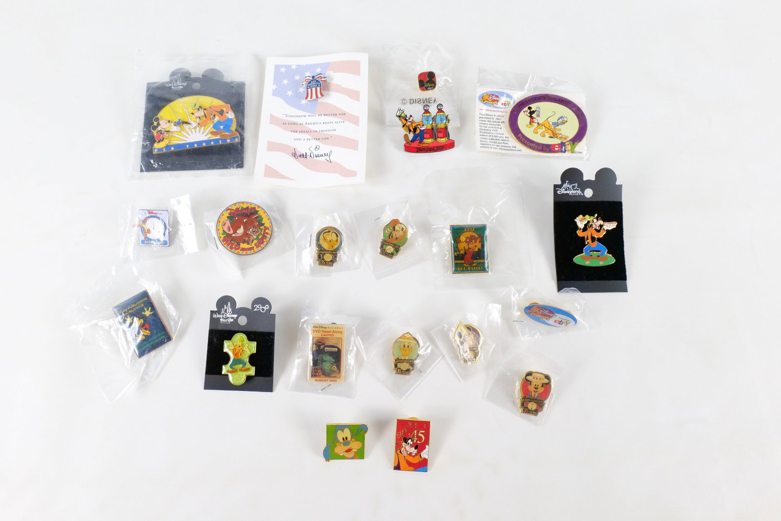 Lot of 20 Disney Pins: Lot of 20 Disney Pins. Including Goofy and Mickey Slider - Pin Traders, Goofy Disneyland with Gumball Machine, Disney Auctions eBay - Mickey, Pluto and Donald, Disney Publishing Worldwide, Monsters In
