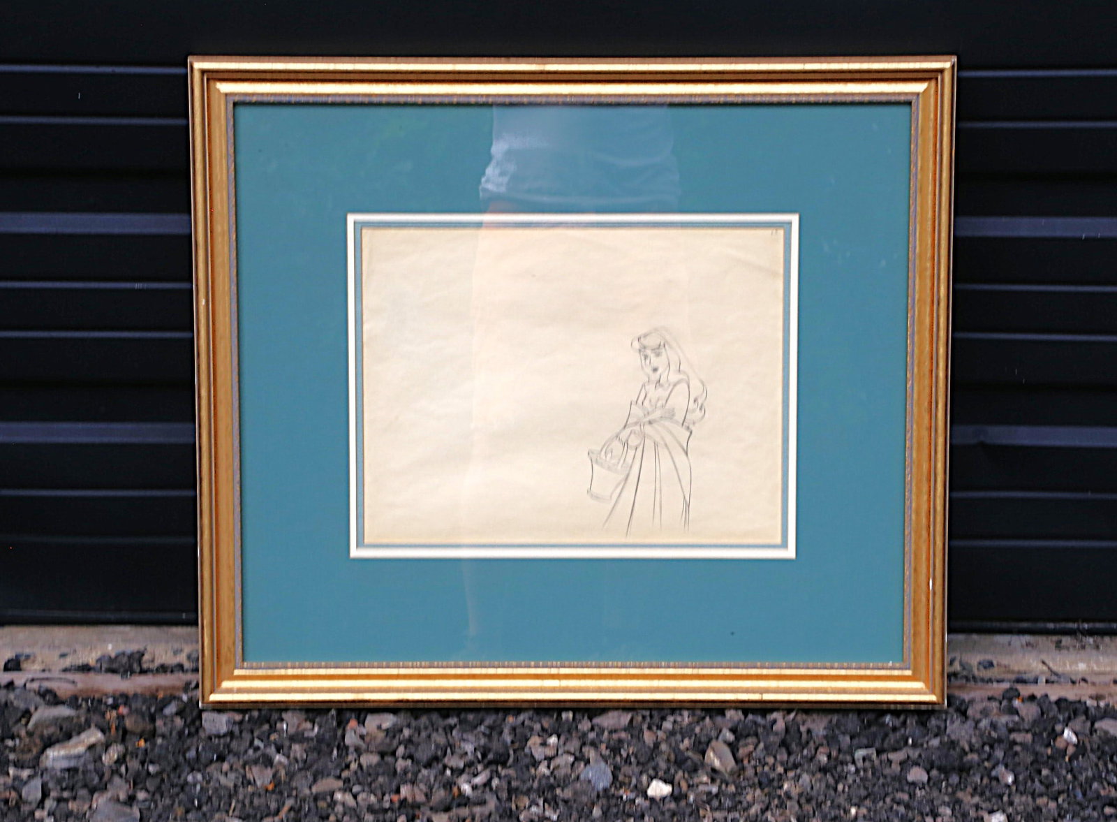 Disney Aurora Sleeping Beauty Pencil Sketch: Disney Aurora Sleeping Beauty Pencil Sketch. Marked E. D. on the upper right corner of the paper. Unsure of artist. No paperwork or COA. Framed and matted. Measures 23 inches tall by 26 1/2 inches wid