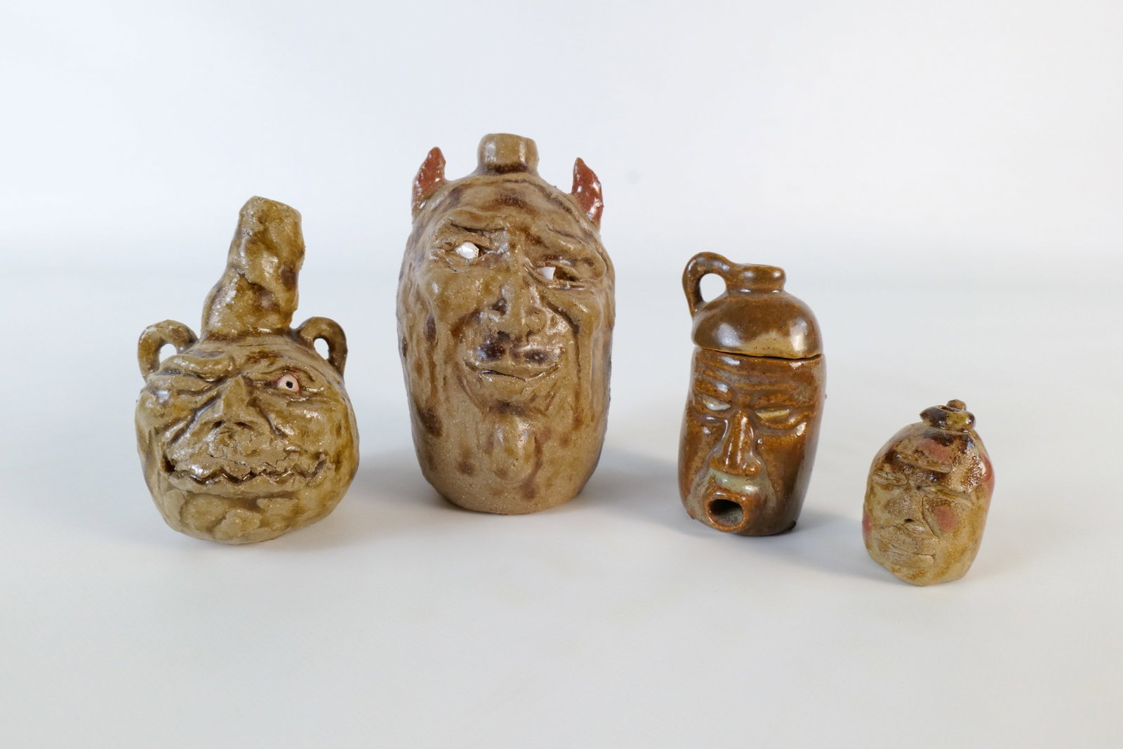 Lot of 4 Ed Berdej Miniature Studio Art Pottery Ceramic Face Jugs/Bottles (1 of 14)