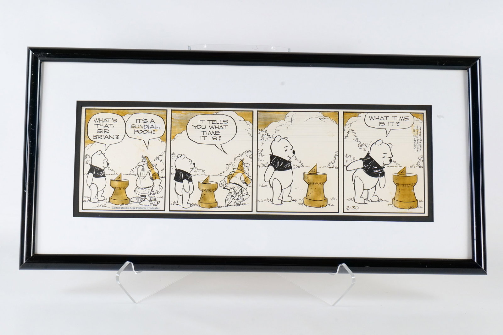 Walt Disney Newspaper Comic Art: Walt Disney Newspaper Comic Art. Original pen and ink art produced in black and white and some color. Features Winnie the Pooh. Copyright 1984 Walt Disney Productions. Framed and matted. Frame has