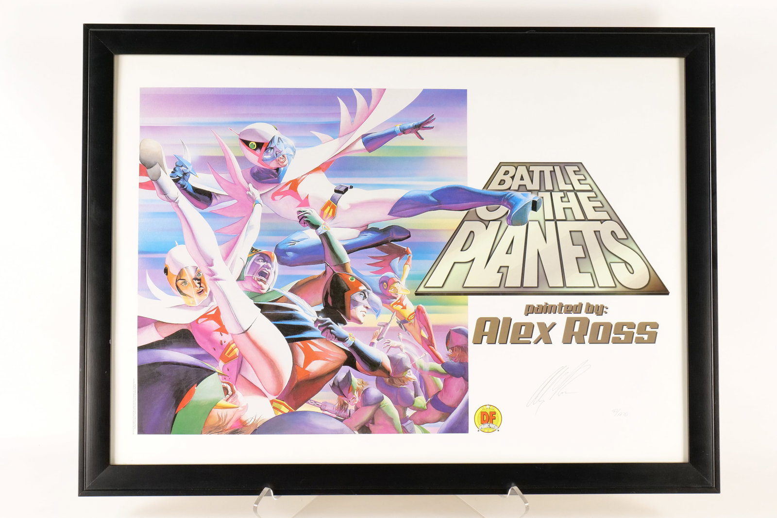 Battle of the Planets Signed Fine Art Print by Alex Ross: Battle of the Planets Signed Fine Art Print by Alex Ross. Dynamic Forces - Limited Edition #40/978. Framed and matted. Measures 20.5 inches tall by 30.5 inches wide. 100% of all proceeds in this lot g
