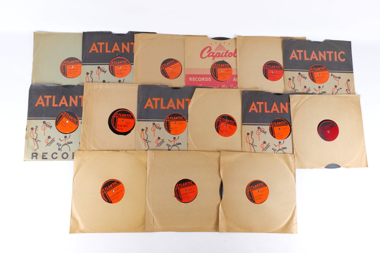 Lot of 15 Vintage 78 RPM Vinyl Records - Atlantic Records: Lot of 15 Vintage 78 RPM Vinyl Records - Atlantic Records. Includes R&B, Blues, and Jazz. Artists include Reynolds and His Orchestra, Harry Belafonte / The Clovers, Frank Culley and His Orchestra, Van