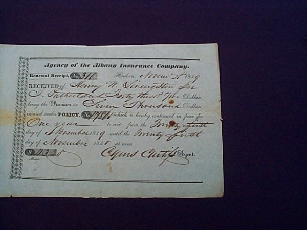 Agency of The Albany insurance Co.. Renewal Receip