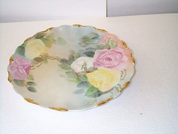 T & V Limoges, France, hand painted 12" cabinet pl: T & V Limoges, France, hand painted 12" cabinet plate with roses. Singed Laura Schay to Mrs. J. Jersey, 1906. Buyer to pay $20.00 shipping and handling, all items to be sent USPS Priority Mail with De