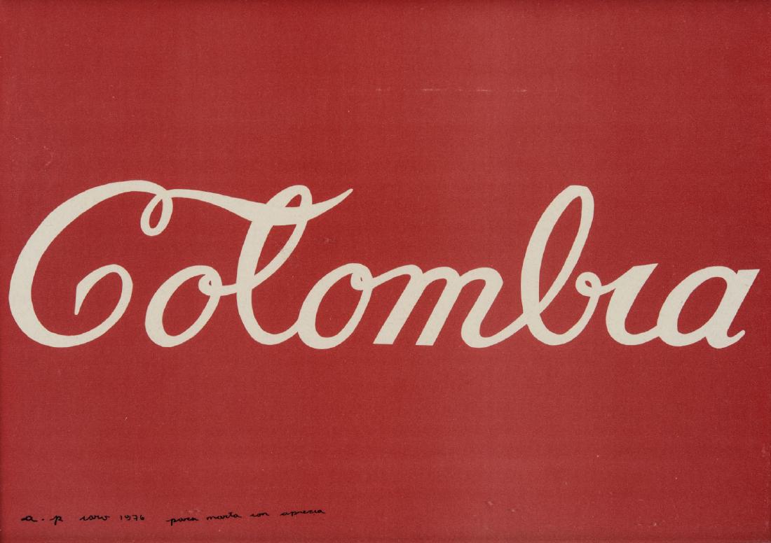 Antonio Caro, Colombia Coca Cola, 1976: Colombia Coca Cola, 1976. Antonio Caro (Colombia, 1950). Litografía sobre papel, edición prueba de artista. Imagen /sight: 24 x 35 cm. Numerada, firmada, fechada y dedicada "a.p Caro 197