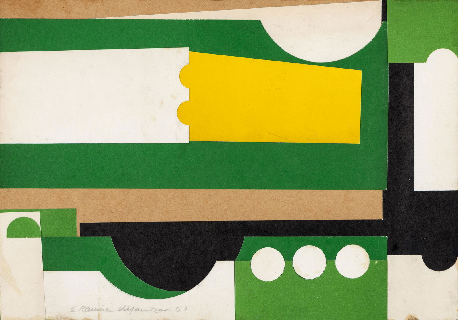 Ramírez Villamizar Eduardo, s.t., 1957: Sin título, 1957, Eduardo Ramírez Villamizar (Colombia, 1922 - 2004). Collage sobre papel. 29 cm x 20,5 cm. Firmado y fechado E. Ramírez Villamizar. 57 en la parte inferior izquie