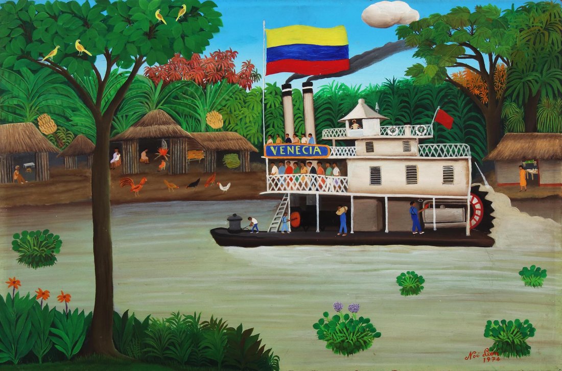 Noé León, "Venecia", 1974: Óleo sobre masonite / 53.3 x 81.5 cm (21 x 32 1/16 in) / Firmada y fechada "Noé León 1.974" en la parte inferior derecha. / Proveniencia: Adquirida al artista por el anterior propietario. Por desce