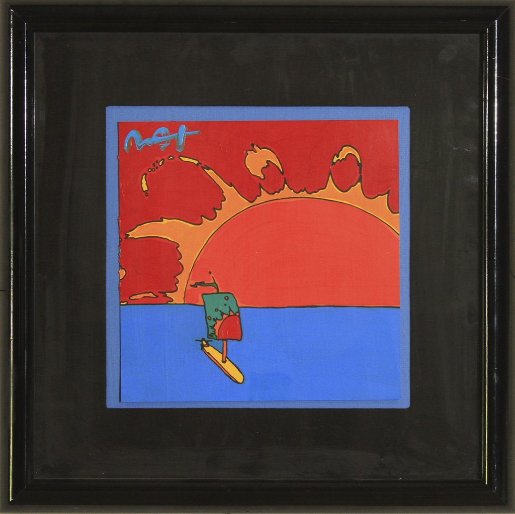 Fine Art by Peter Max: Size Approx w/o Frame: 11" x 11" Original Acrylic Sunset
