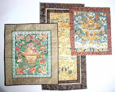 LOT OF THREE ASSORTED CHINESE FRAMED AND EMBROIDER: LOT OF THREE ASSORTED CHINESE FRAMED AND EMBROIDERED SILK PANELS, late 19th century, the largest 12 inches by 22 inches