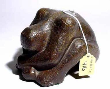 GUNNAR HOSSY (Danish, 20th Century): GUNNAR HOSSY (Danish, 20th Century); bronze cubistic sculpture of a sorrowful seated figure, signed and dated 1957 in mold, with foundry mark; 5-3/4 inch length; 4 inch height