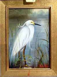 C. WALTER (European 20th century): C. WALTER (European 20th century) oil on panel; ''A Great White Egret''; 7 inches by 5 inches; signed lower right