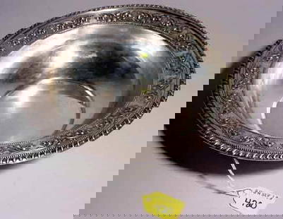 STERLING SILVER CIRCULAR BOWL: STERLING SILVER CIRCULAR BOWL, by Whiting, having a gadrooned edge, with floral decorations; 9-3/4 inch diameter; 2-1/2 inch height